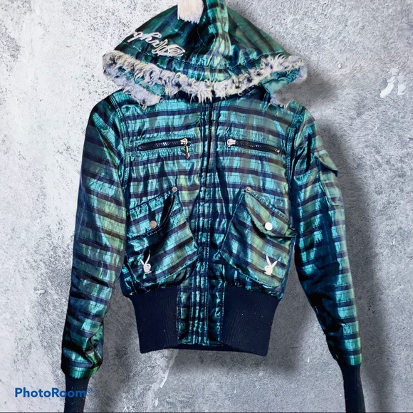 ❗️RARE❗️PLAYBOY💚BUNNY PUFFER JACKET COAT - Picture 2 of 16
